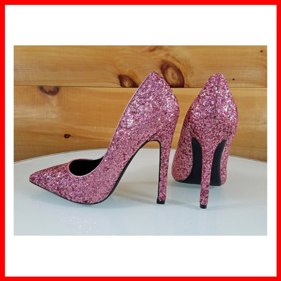 NWT Glitter Pointy Toe Stiletto Pumps Heels Black - Picture 9 of 10
